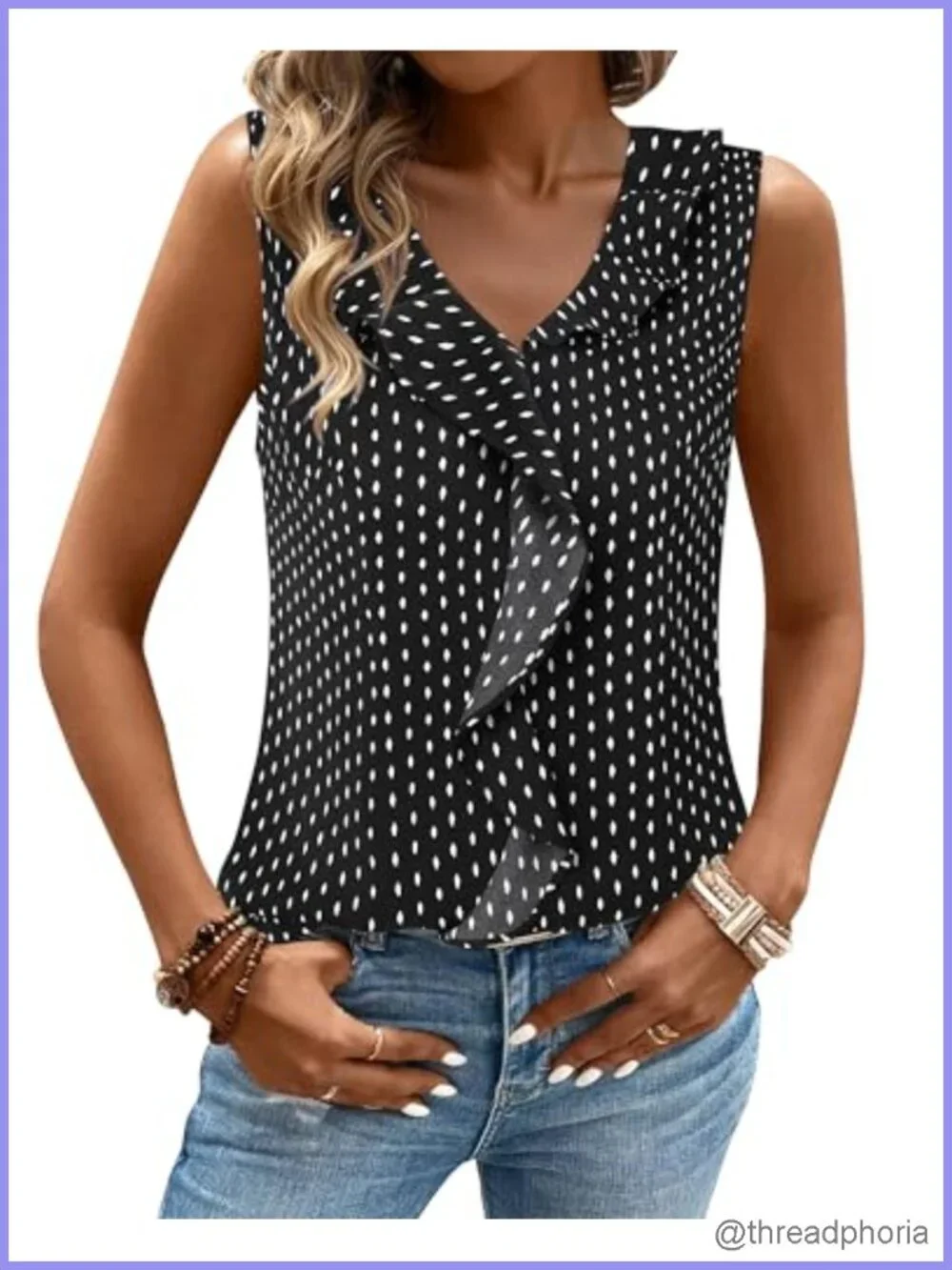 Sleeveless Ruffle V-Neck Tank Top Business Casual Blouse